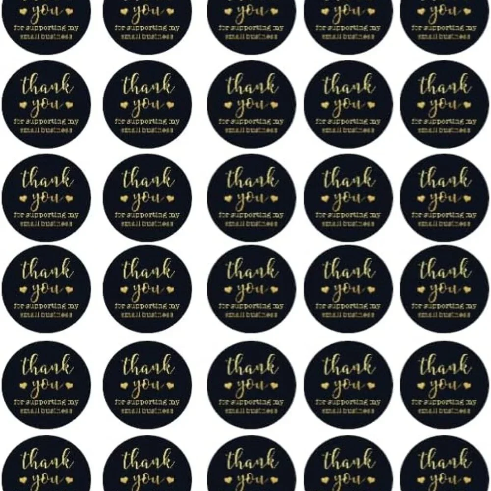 Thank You for Supporting Small Business Stickers, 1.5 inch, Black and Gold, 75 P